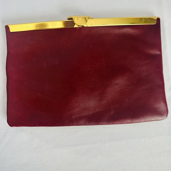 Vintage burgundy, leather clutch handbag - Picture 3 of 7